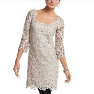 White House Black Market Champagne Gold Lace Dress Size 2